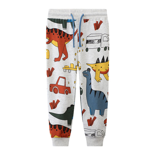 Jungen Jogginghose mit buntem Dinosaurier- und Fahrzeug-Design Drune