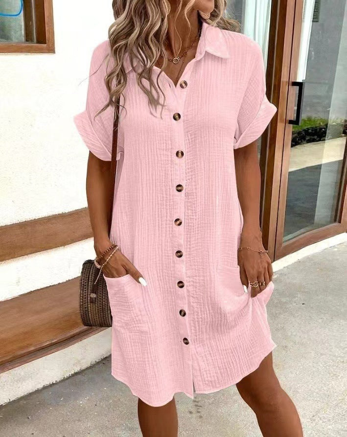 Damen Hemdkleid mit praktischen Taschen und dekorativen Knöpfen Drune