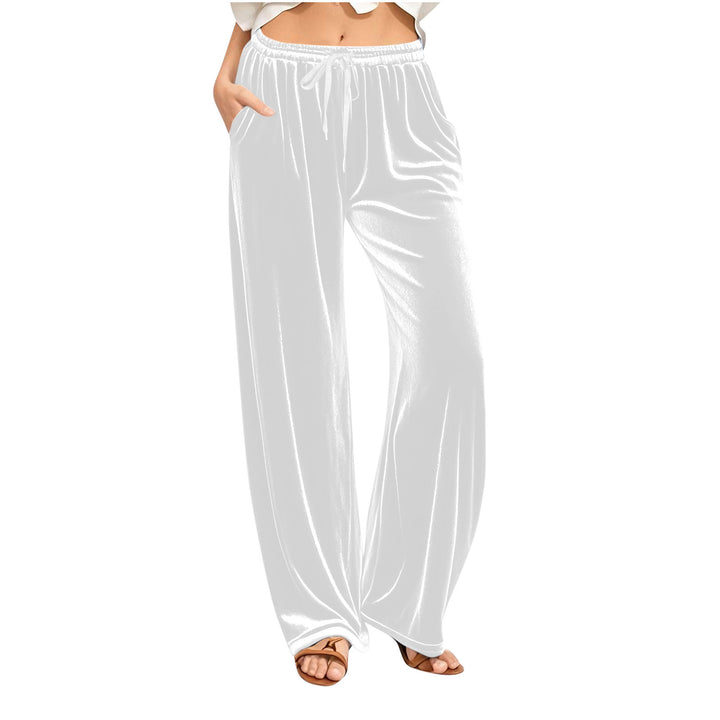 Damen Samt-Loungehose mit weitem Bein, Tunnelzugbund und Eingrifftaschen Drune