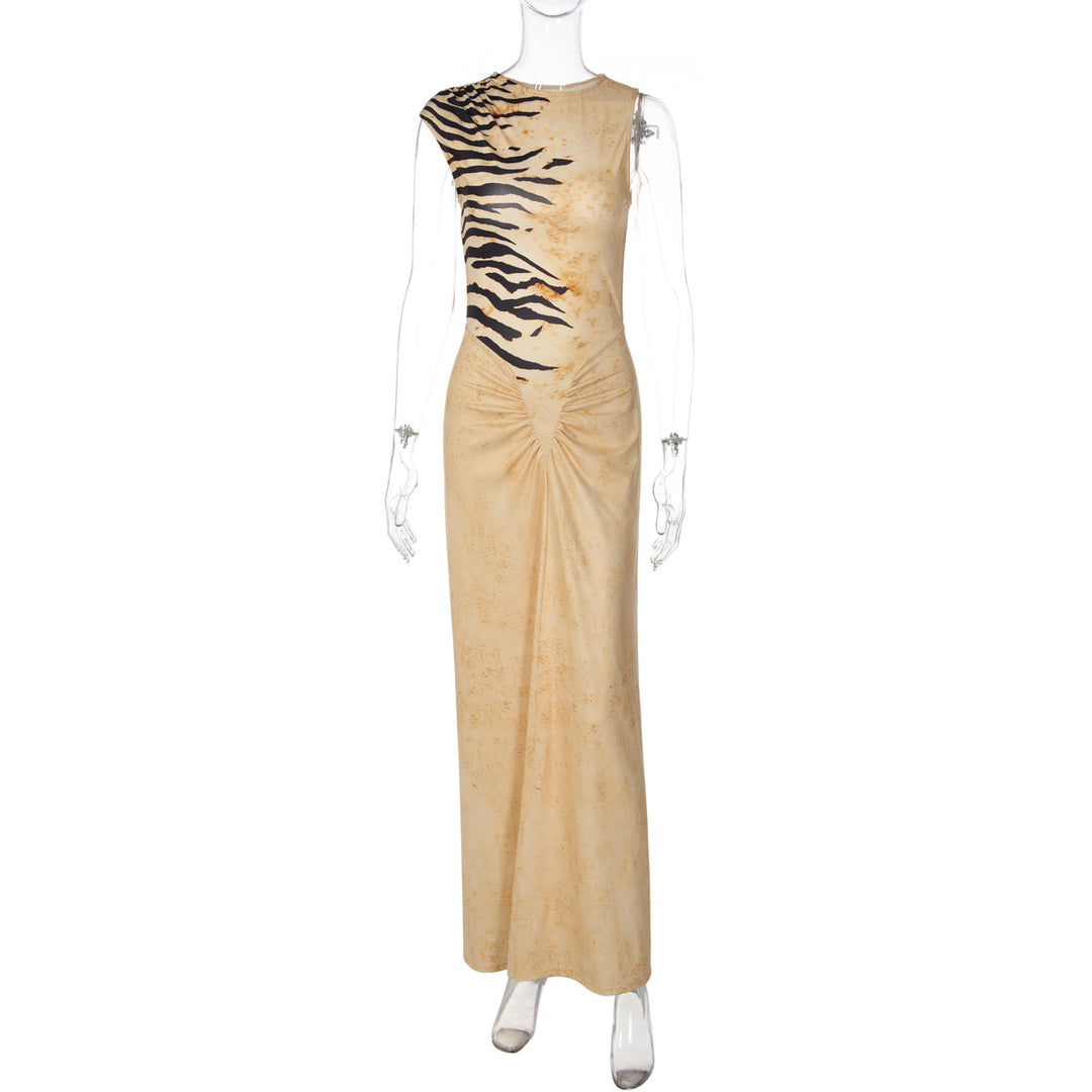 Damen Maxikleid mit raffinierter Drapierung und Animal-Print Drune