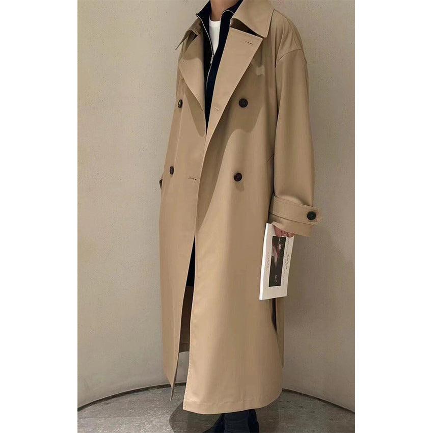 Herren Langer Doppelreihiger Trenchcoat mit Oversize-Schnitt und Reverskragen Drune
