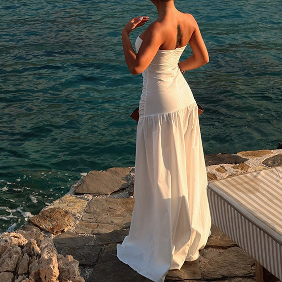 Damen Off-Shoulder Maxikleid mit raffiniertem Cut-Out und fließendem Rock Drune