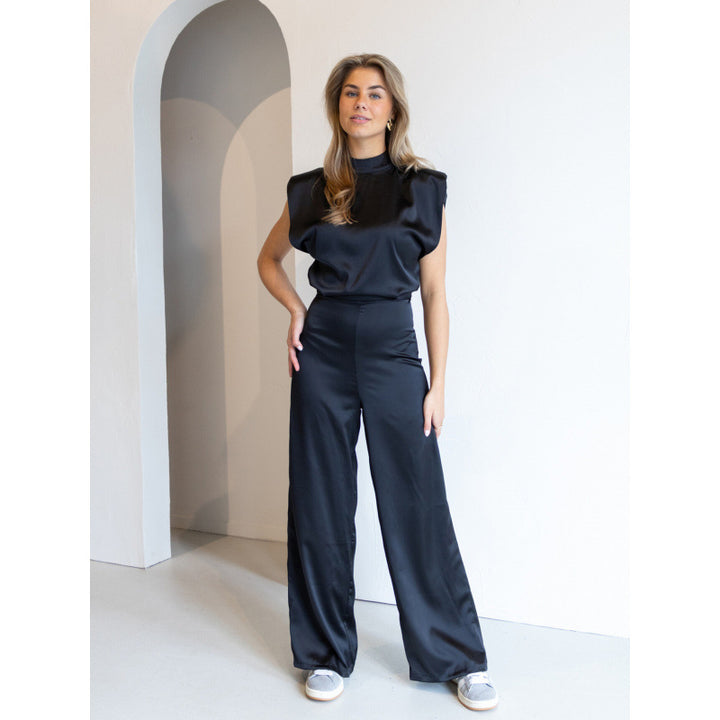 Damen Eleganter Jumpsuit mit geraden Beinen und hohem Kragen Drune