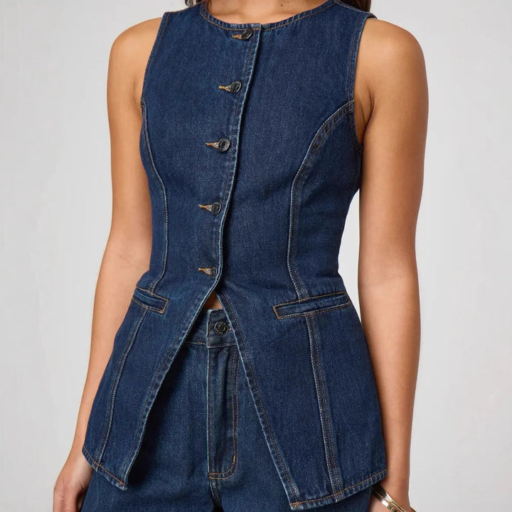 Damen Jeansweste mit tailliertem Schnitt und praktischen Taschen Drune