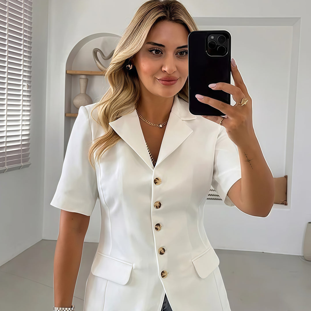 Damen Modische Blazerjacke mit kurzen Ärmeln Drune