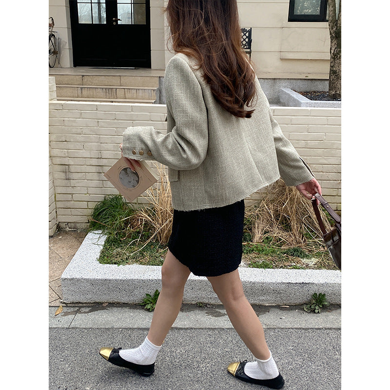 Damen modische Jacke mit strukturiertem Design und doppelter Knopfleiste Drune