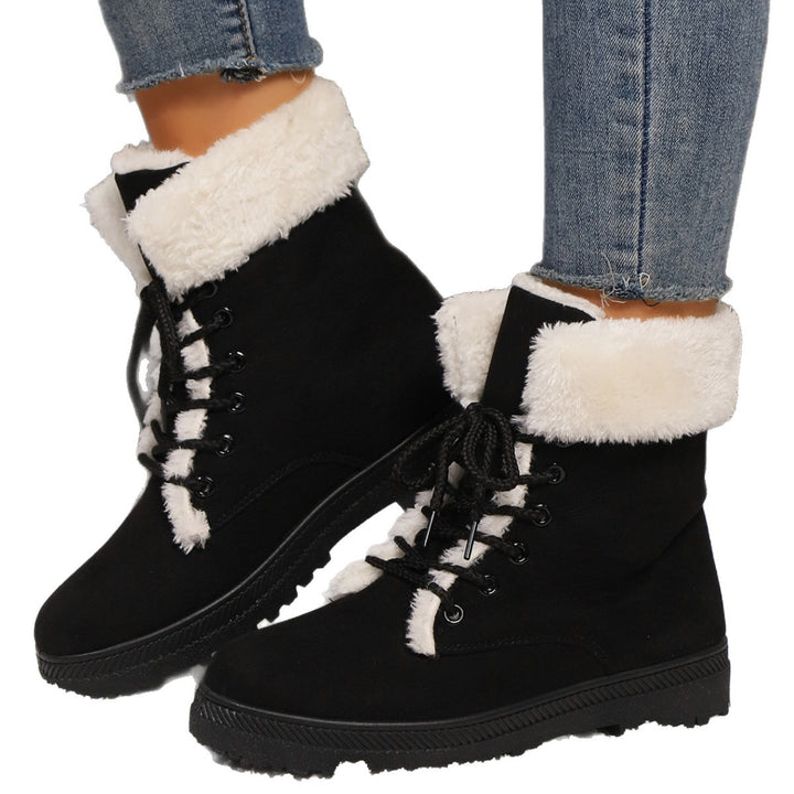 Damen Gefütterte Schnür-Boots mit Kunstfellkragen und robuster Profilsohle Drune