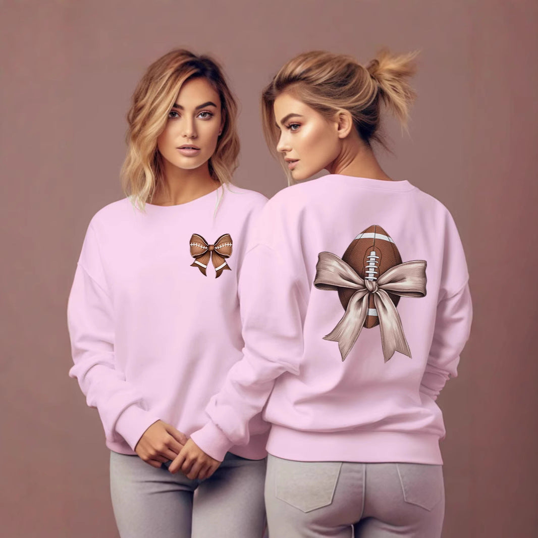 Damen Sweatshirt mit niedlichem Footballmotiv und Schleifenakzent Drune