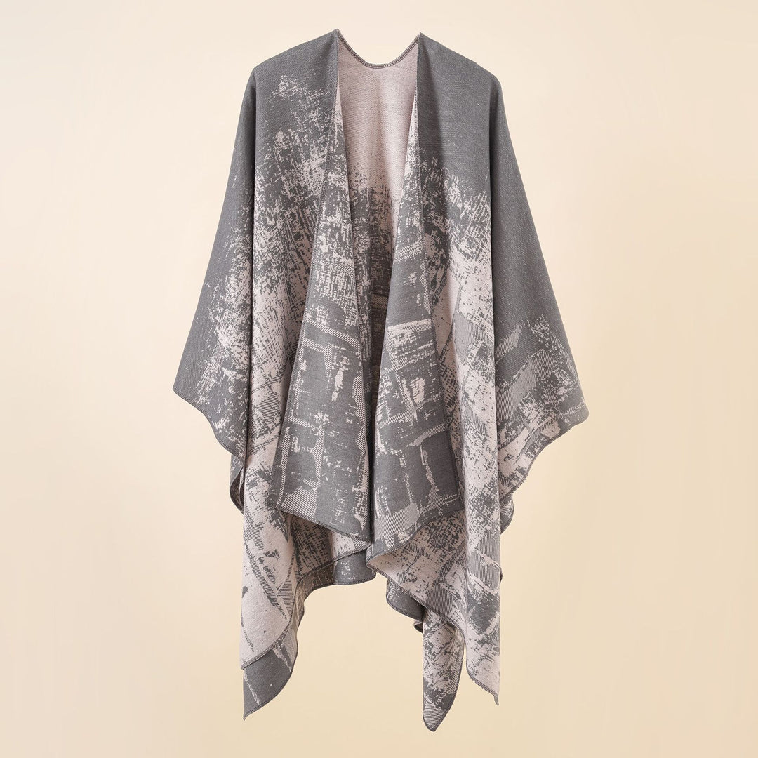Damen Wollmix-Cape mit grafischem Jacquard, offenem Kimono-Fall und weichfallender Drapierung Drune
