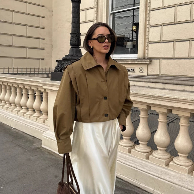 Damen Kurze Boxy‑Trenchjacke mit Faltenblende und Epauletten Drune