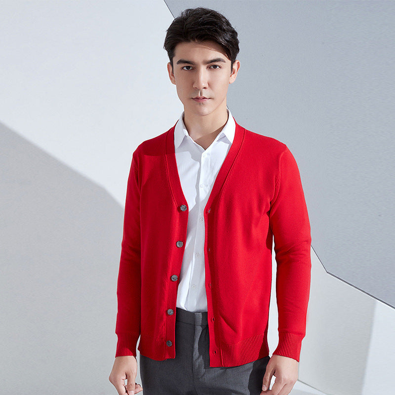 Herren Leichter Feinstrick-Cardigan mit V‑Ausschnitt und Business‑Silhouette Drune