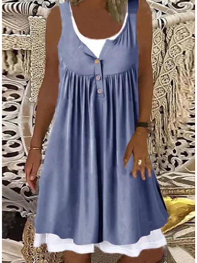 Damen Sommerliches Freizeitkleid mit dekorativen Knopfdetails und ausgestelltem Rock Drune