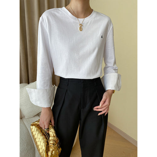 Damen Elegantes Langarmshirt mit weiten Manschetten Drune