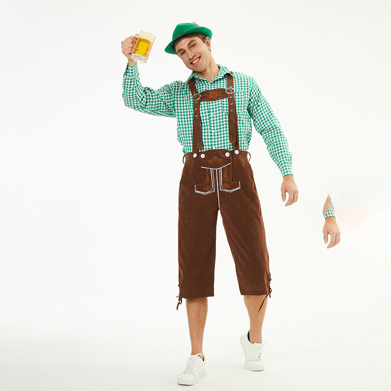 Herren nan moderne Samt-Trachtenkniebundhose mit dekorativer Stickerei und verstellbaren Trägern Drune