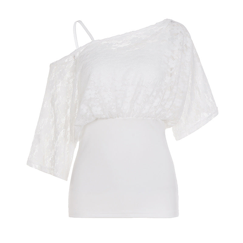 Damen elegante Spitzenbluse mit tailliertem Schnitt und voluminösen Ärmeln Drune