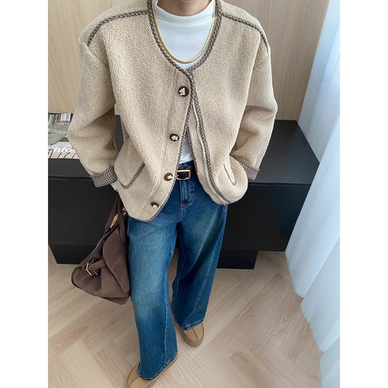 Damen lässige Strickjacke mit dekorativen Knöpfen und praktischen Taschen Drune