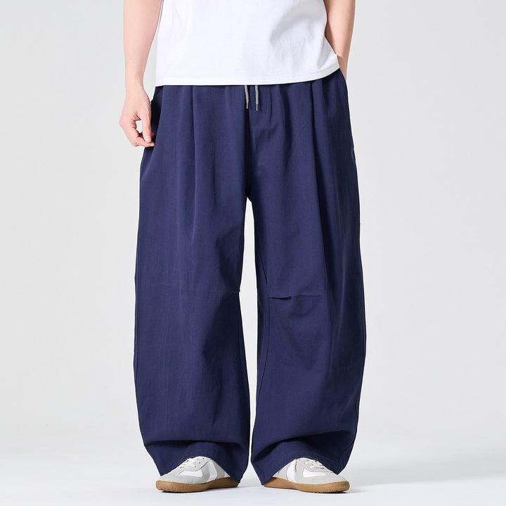 Herren Weite Relaxed-Fit Stoffhose mit Tunnelzug und Bundfalten Drune