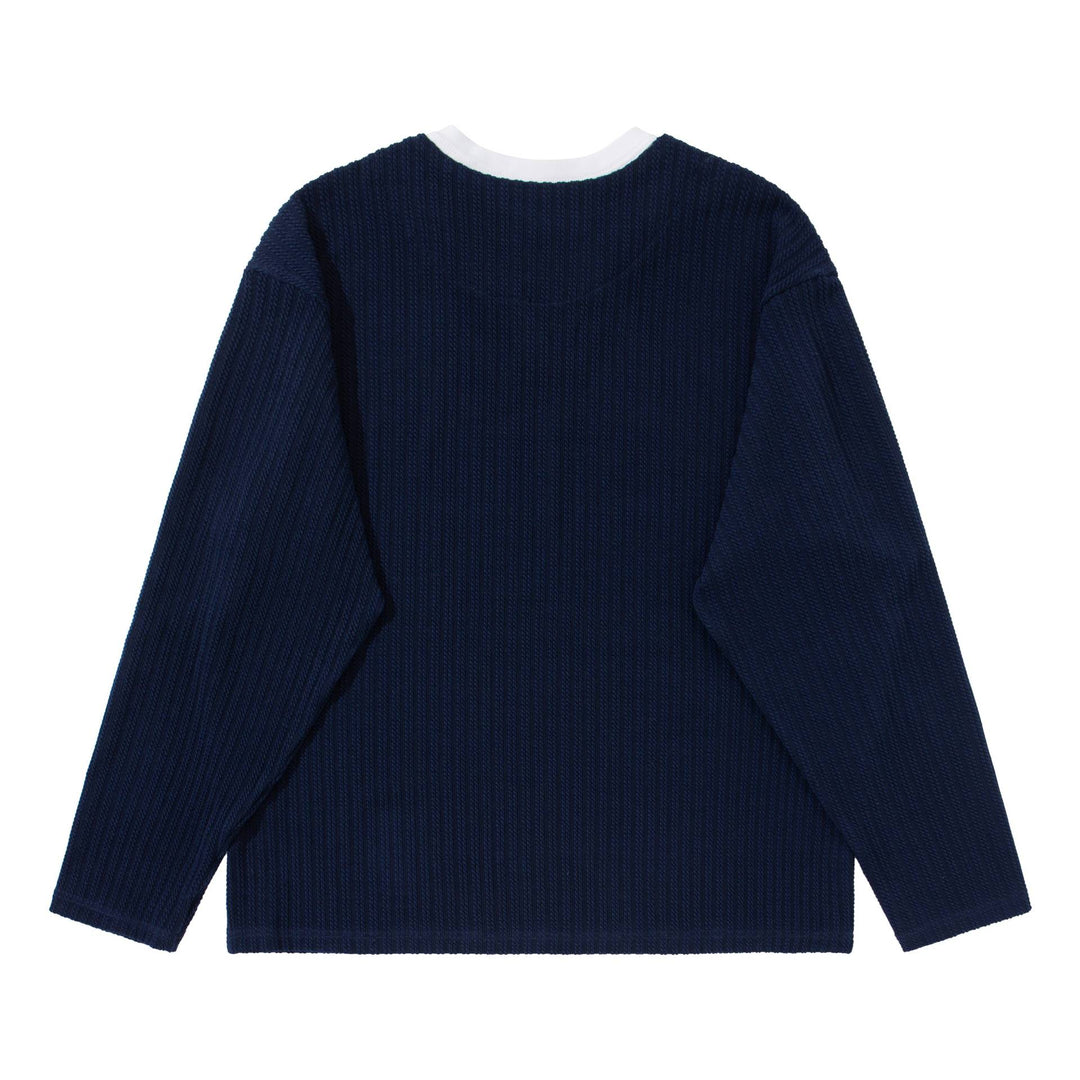 Unisex Gerippter Langarmpullover mit V-Notch und eingesetztem Rundhals-Underlayer Drune