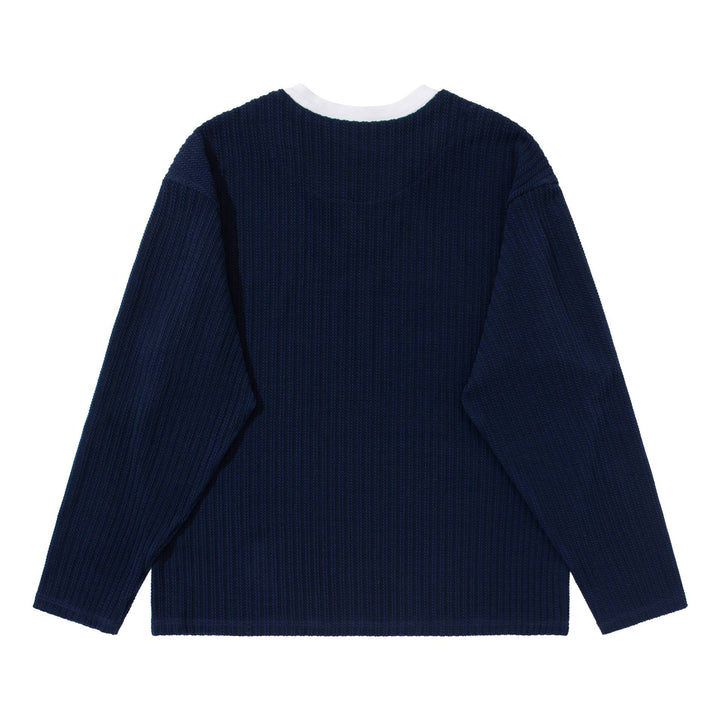 Unisex Gerippter Langarmpullover mit V-Notch und eingesetztem Rundhals-Underlayer Drune