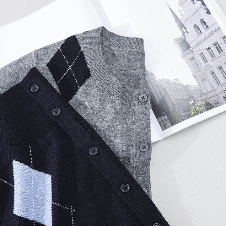 Damen Feinstrick-Cardigan mit Rautenintarsien und Knopfleiste Drune