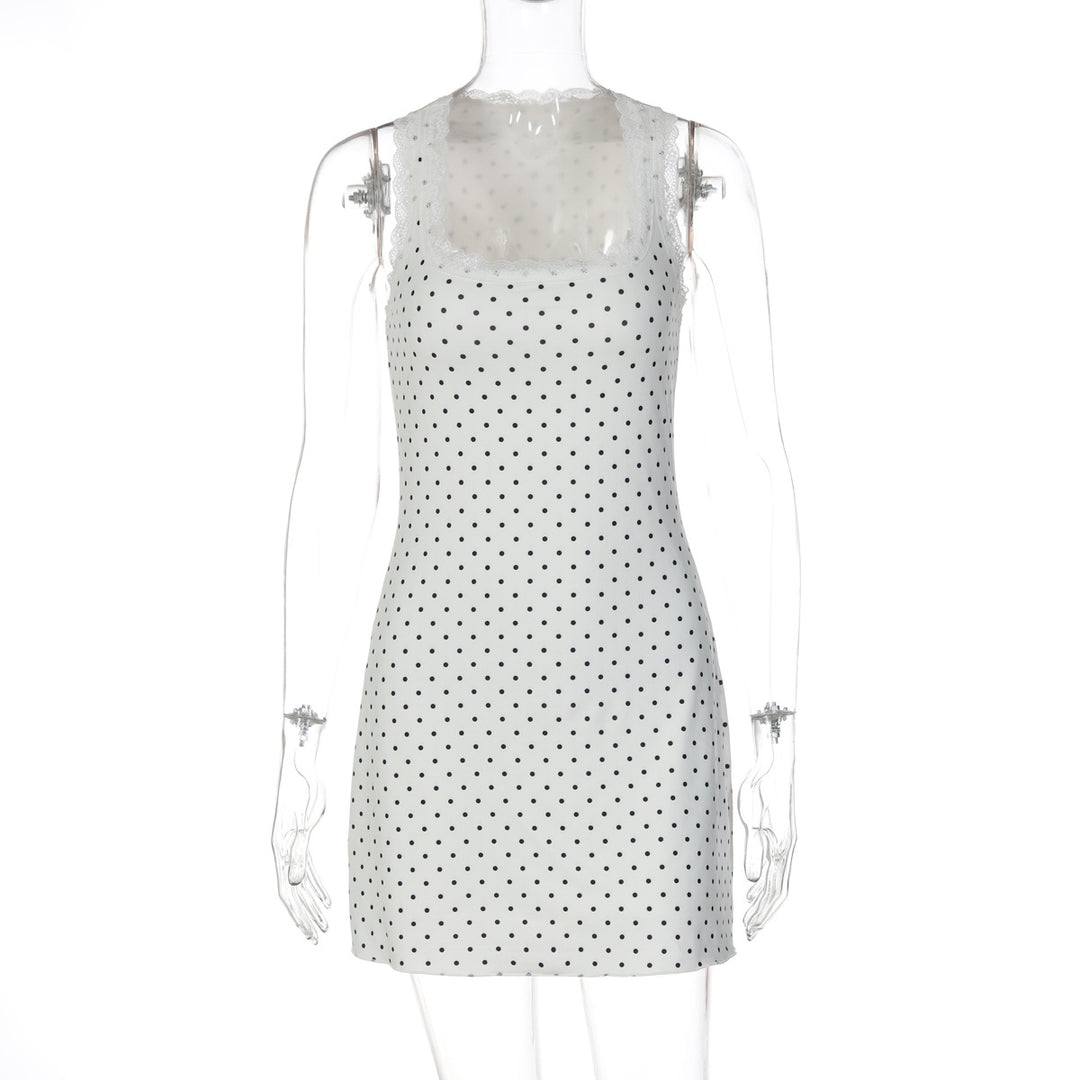 Damen Verspieltes Minikleid mit Punkten und Spitzenbesatz Drune
