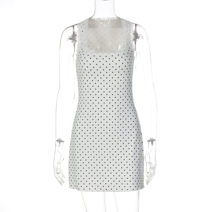 Damen Verspieltes Minikleid mit Punkten und Spitzenbesatz Drune