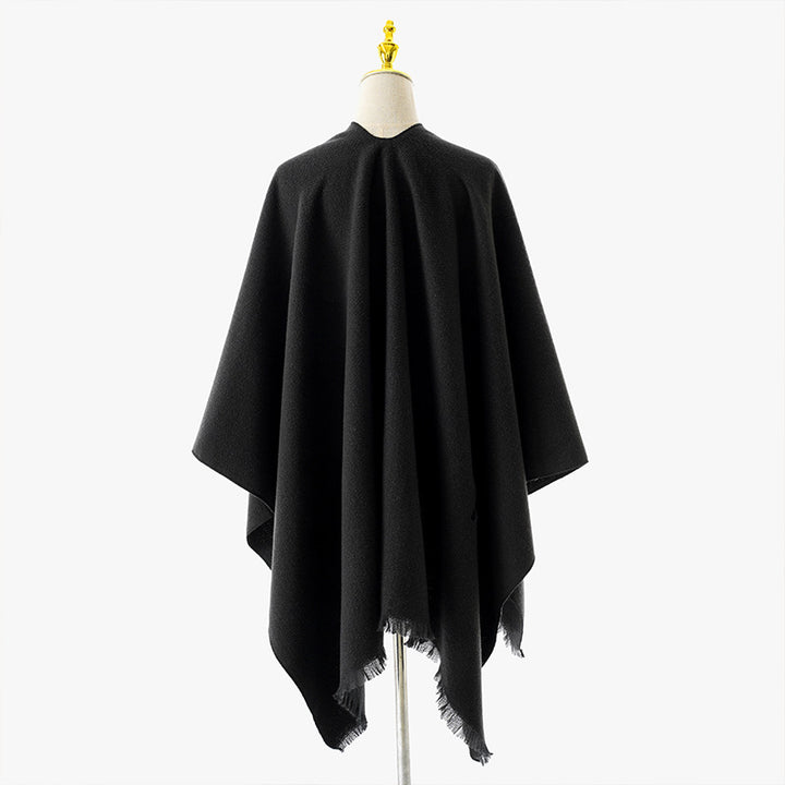 Damen Weichfallender Strick‑Wickelponcho mit Bindegürtel und Fransensaum Drune