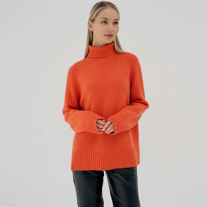 Damen Unifarbenes Rollkragenpullover aus hochwertiger Wolle Drune