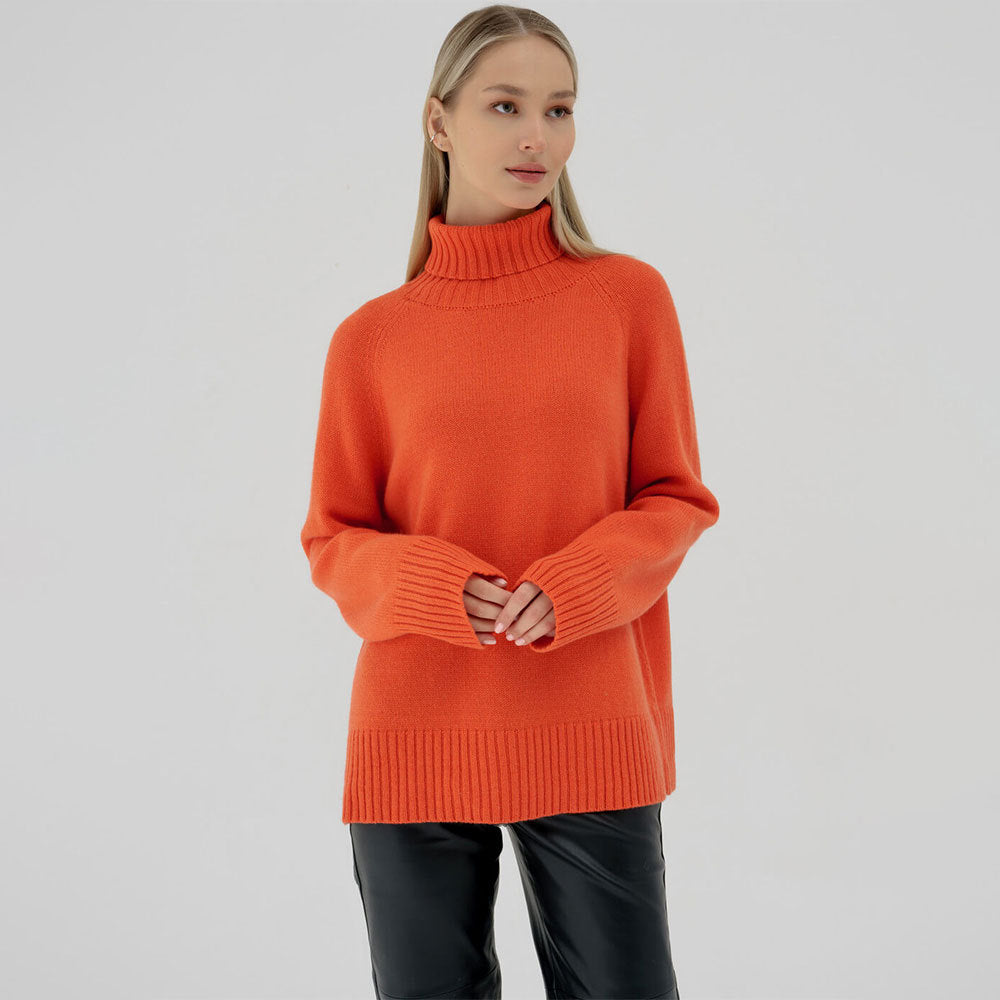 Damen Strickpullover mit hochgestocktem Kragen und lässigem Schnitt Drune