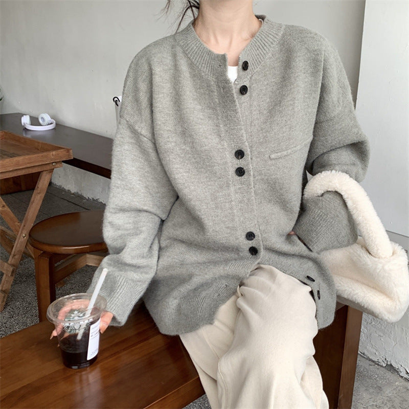 Damen lässiger Strickcardigan mit feiner Textur und praktischen Knopfdetails Drune