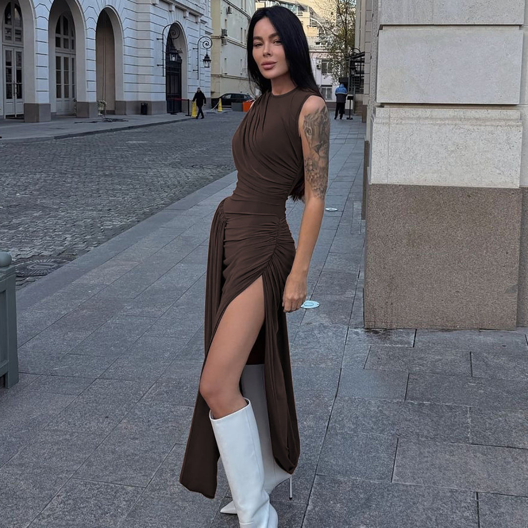 Damen Elegantes Maxikleid mit raffiniertem Wickeldesign Drune