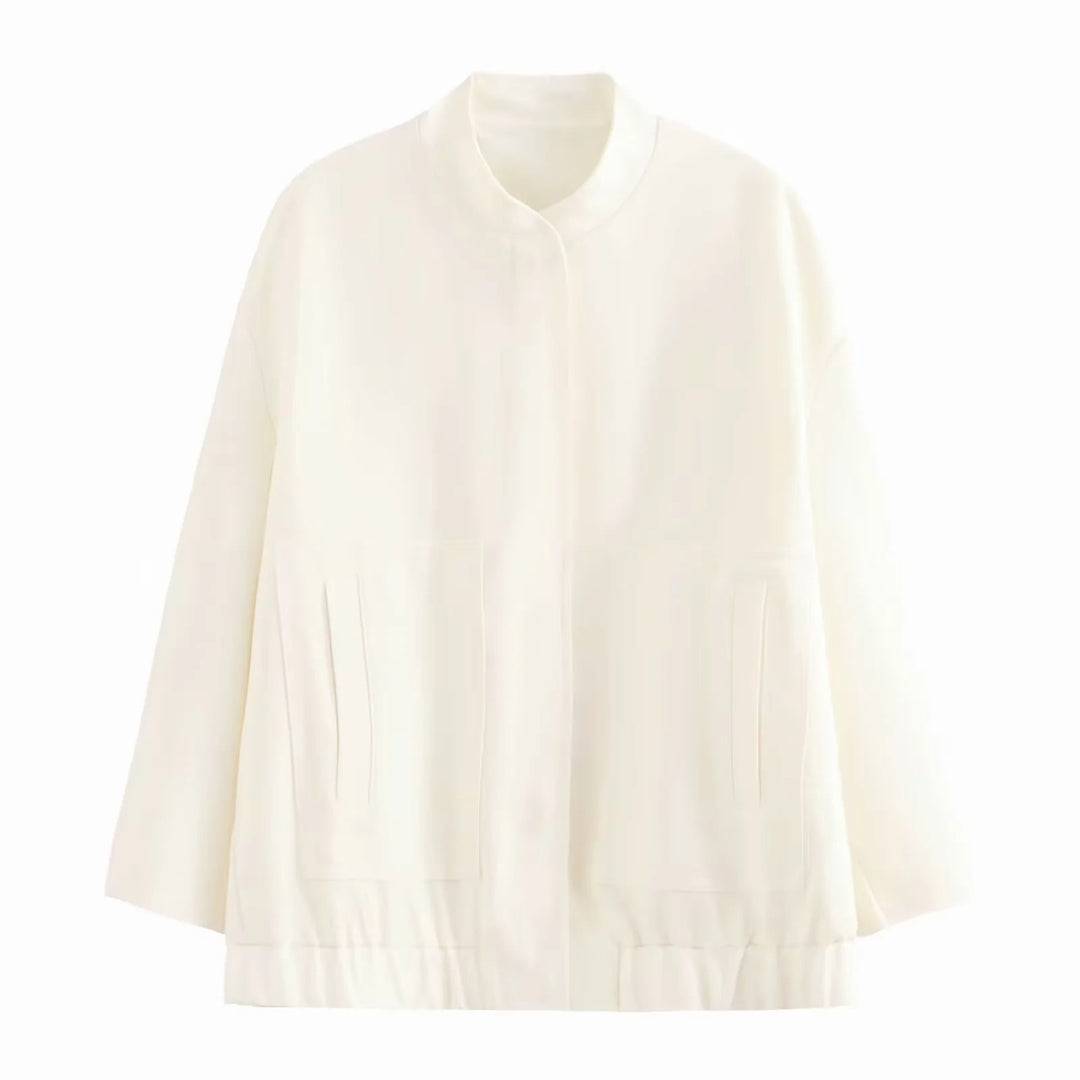 Damen nan oversized Blousonjacke mit Stehkragen, verdeckter Frontleiste und elastischem Bund Drune