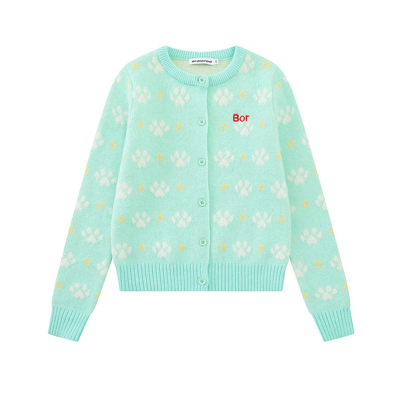 Damen Strickjacke mit Allover‑Jacquard, Rundhalsausschnitt und Knopfleiste Drune
