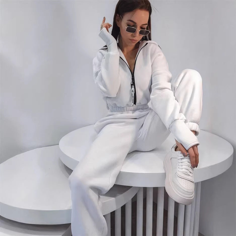 Damen Taillierter Kapuzen-Sweat-Jumpsuit mit Reißverschluss und elastischem Taillenbund Drune