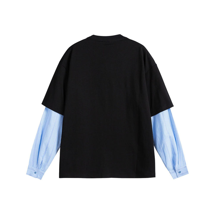 Damen Lagenlook T-Shirt mit eingearbeiteten Hemdärmeln und oversized Print Drune