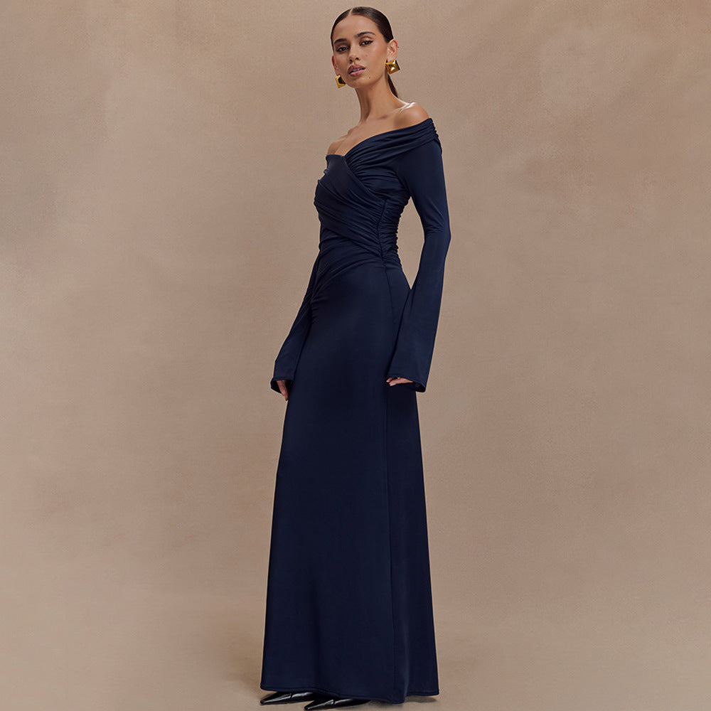 Damen elegantes Maxikleid mit off-shoulder Design und Wickeldetails Drune