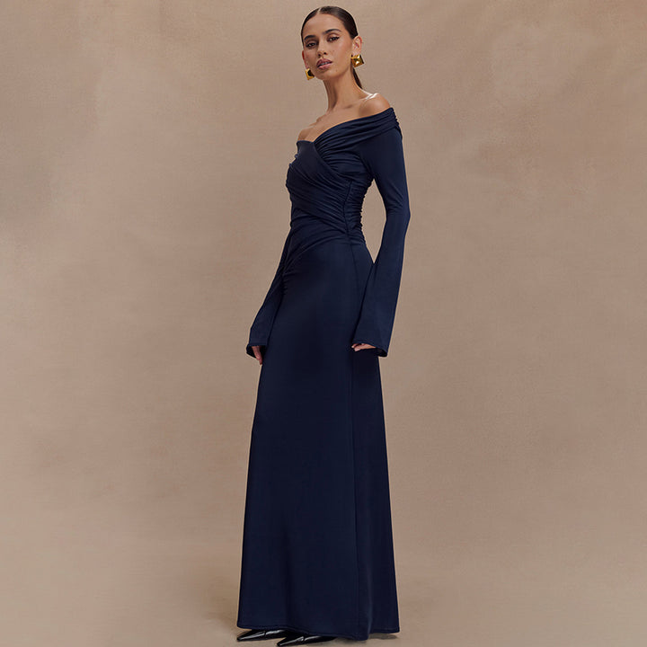 Damen elegantes Maxikleid mit off-shoulder Design und Wickeldetails Drune