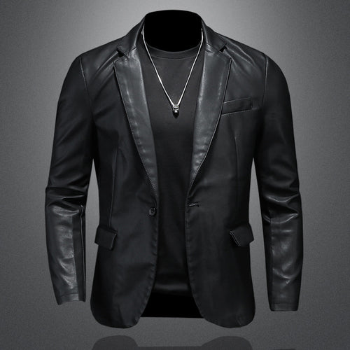 Herren Lederblazer im Slim-Fit mit Reverskragen und kontrastierenden Ledereinsätzen Drune