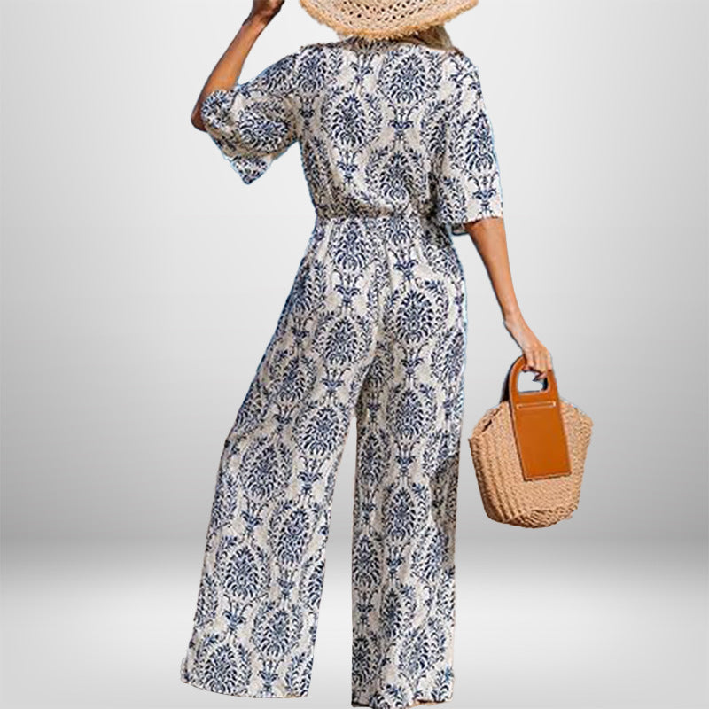 Damen Jumpsuit mit weitem Bein und elegantem Wickeldetail Drune