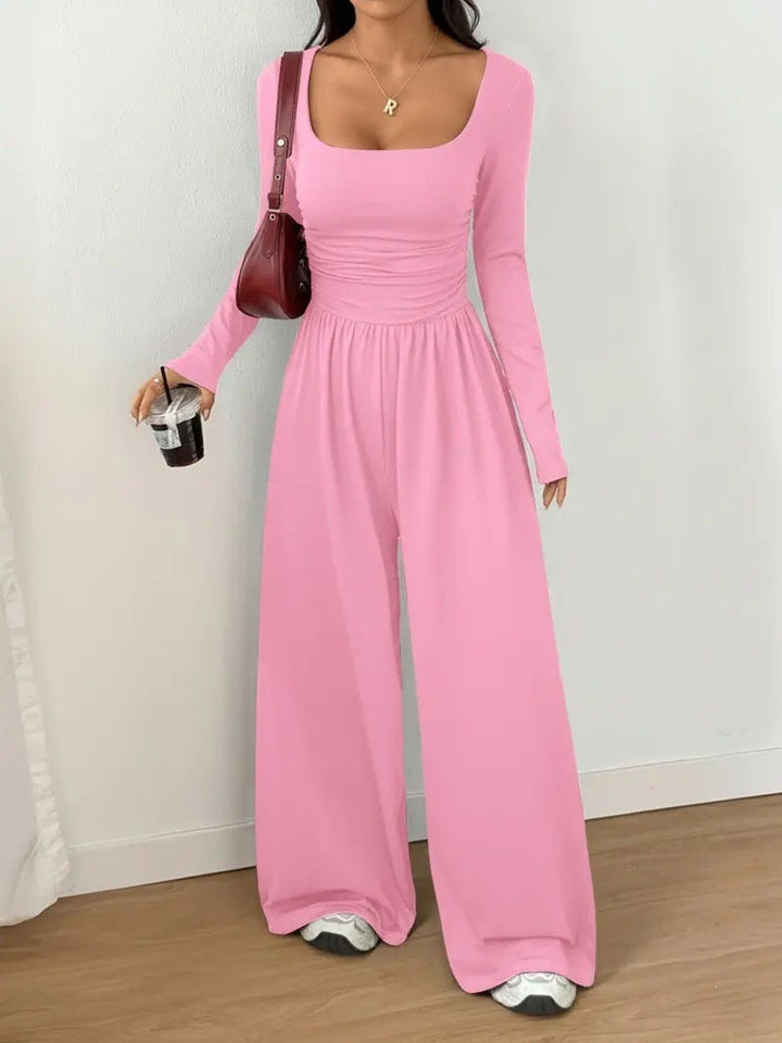 Damen Jumpsuit mit weitem Bein, eckigem Ausschnitt und geraffter Taillenpartie Drune