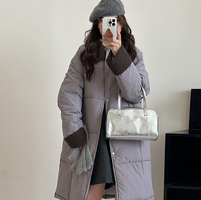 Damen Langer, gefütterter Wintermantel mit praktischem Druckknopfverschluss Drune