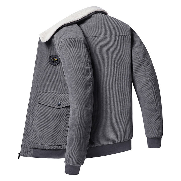Herren nan Cordjacke im Bomberstil mit Teddykragen, aufgesetzten Klappentaschen und geripptem Saum Drune
