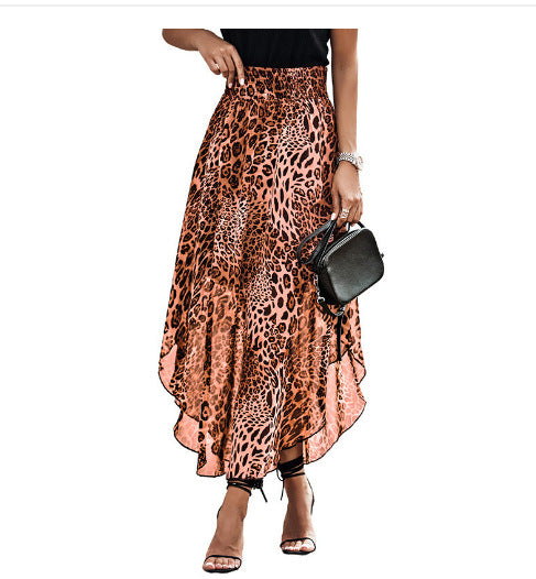 Damen Luftiger Maxirock mit asymmetrischem Saum im Leopardenmuster Drune