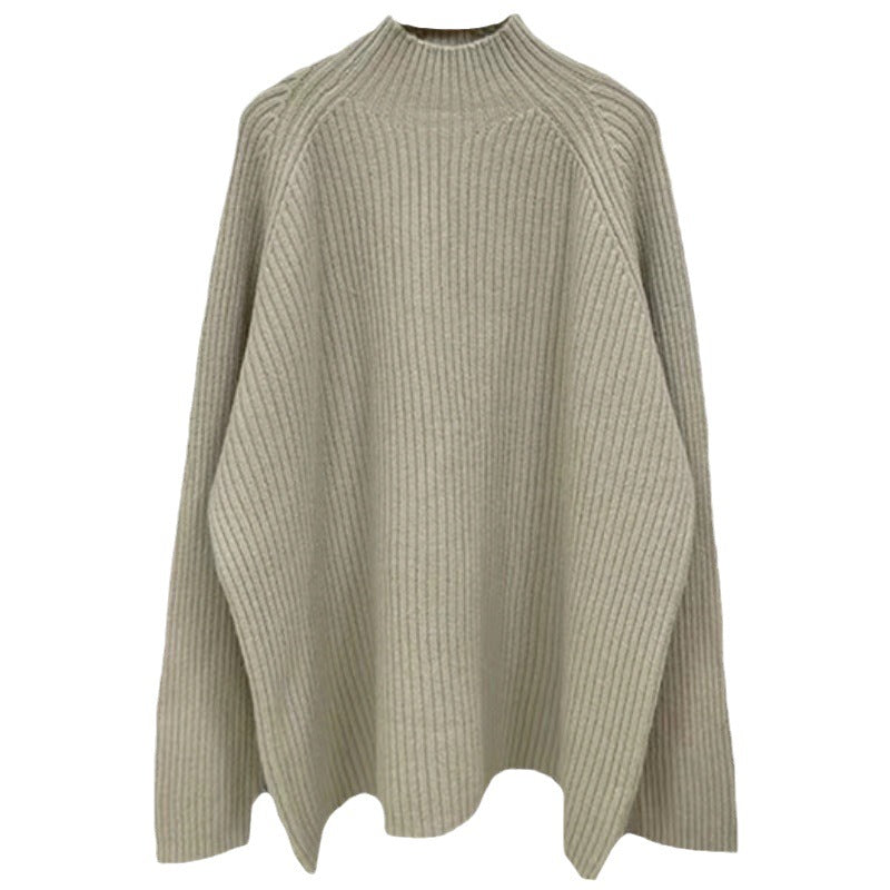 Damen Oversized Strickpullover mit hohem Kragen und feiner Rippstruktur Drune