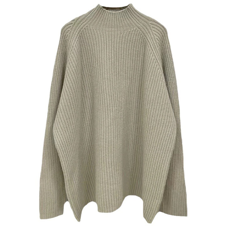 Damen Oversized Strickpullover mit hohem Kragen und feiner Rippstruktur Drune