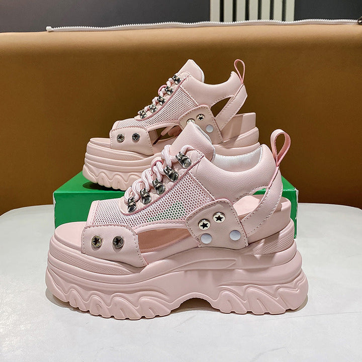 Damen Chunky Sandalen mit atmungsaktiver Mesh-Oberfläche und rutschfester Sohle Drune