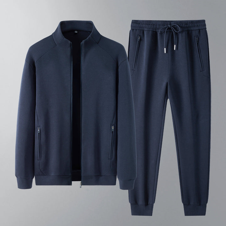Herren Zweiteiliges minimalistisches Jogging‑Set mit Stehkragen, Zwei-Wege‑Reißverschluss & Reißverschlusstaschen Drune