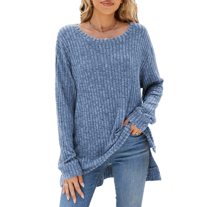 Damen lässiges Langarmshirt aus samtigem Rippstrick Drune