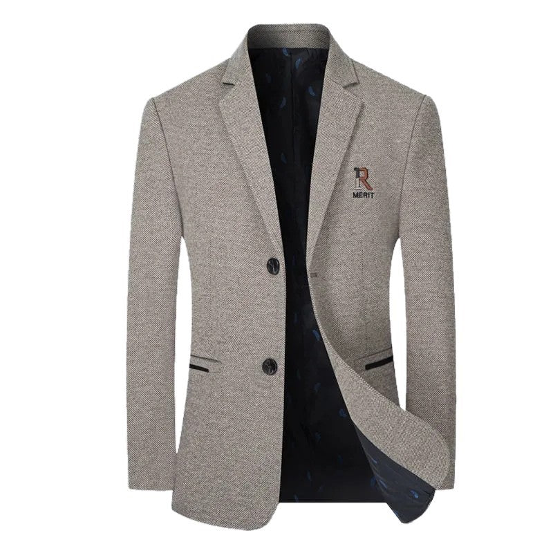 Herren Slim-Fit Sakko mit feiner Fischgrätstruktur und Zwei-Knopf-Verschluss Drune