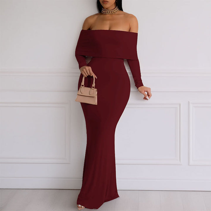 Damen Bodycon Maxikleid mit schulterfreiem Design und langem Ärmel Drune